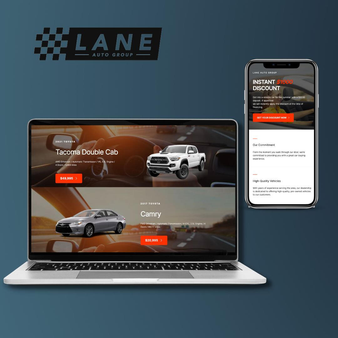 Lane Auto Group (Used Car Retailer): 4AM provided storyboarding, video production, and multiple Meta advertising campaigns including landing pages, ad creatives, video, and sales copy.